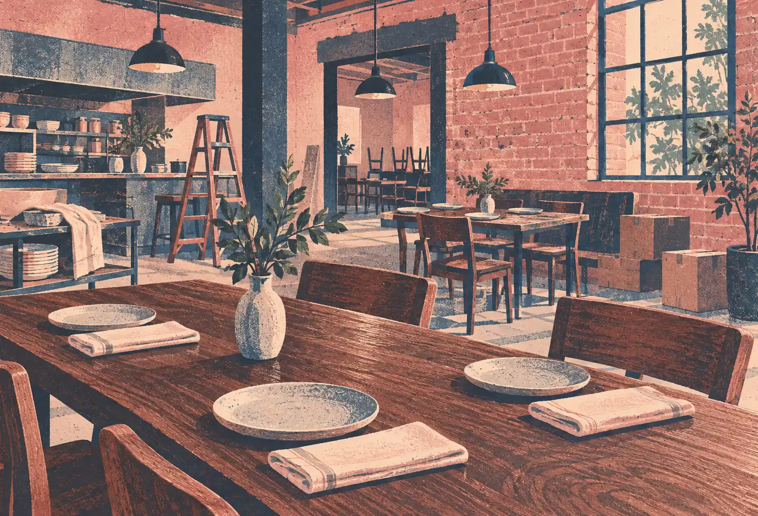 Illustration of restaurants and their working space